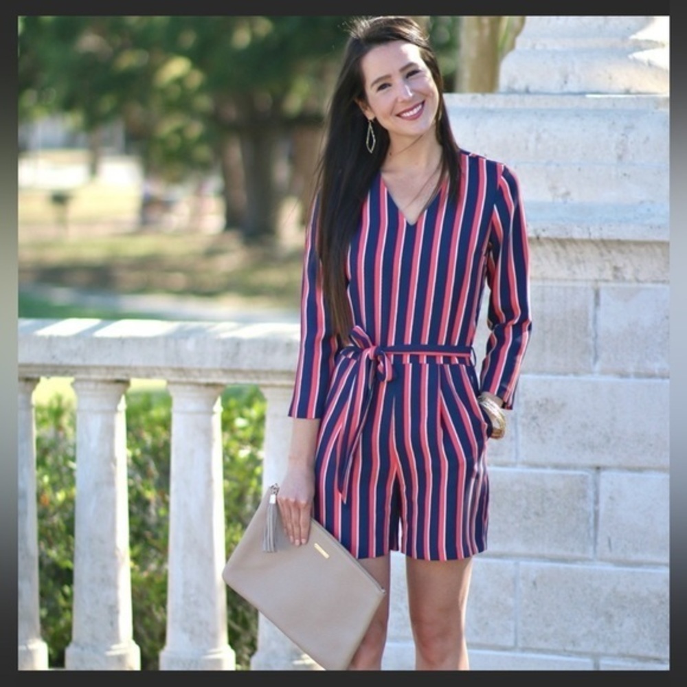 Banana Republic Striped Shorts V Neck romper
